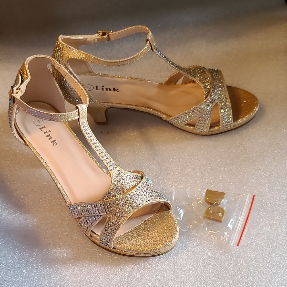 Link Gold Heels T-Strap Dress Sandals